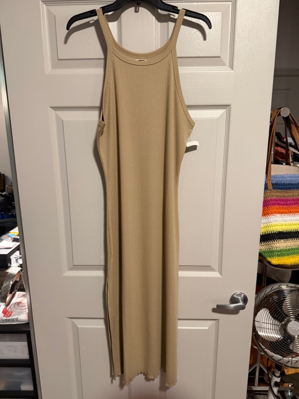 Ribbed Tank Maxi Dress in Beige